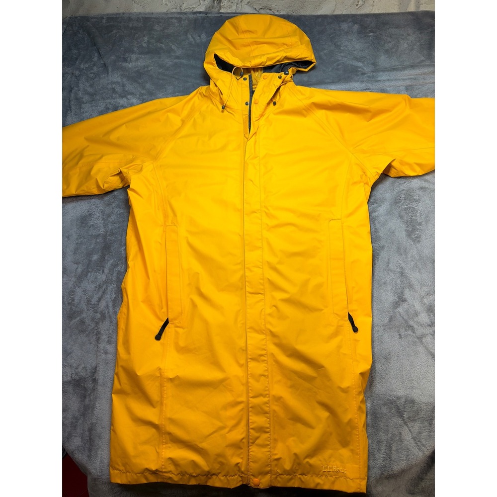 LL Bean Mens XL Stowaway Gore-Tex Rain Jacket Yellow Waterproof Hooded Parka Y2K